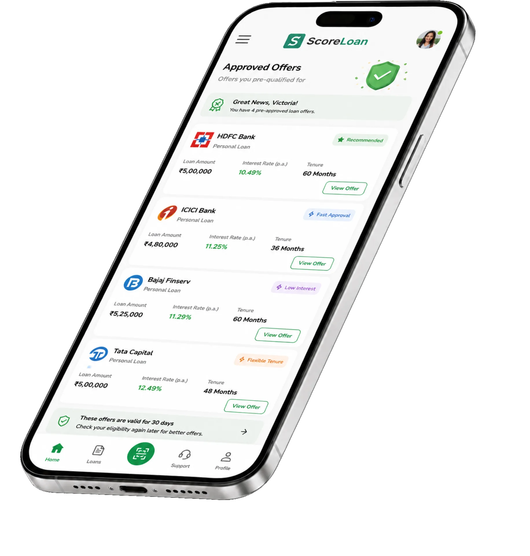 scoreloan - approved offers screen